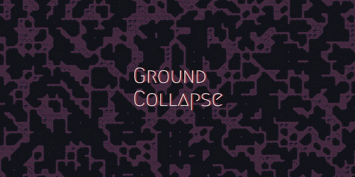 Image showing a large purple landscape of 2D cave-like tunnels, with the GroundCollapse logo.
